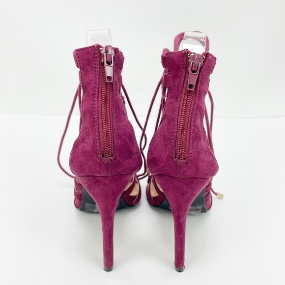 Charlotte Russe Lace Up Heels 6 Burgundy Suede Peep Toe Stiletto Strappy Sandals - Picture 7 of 11